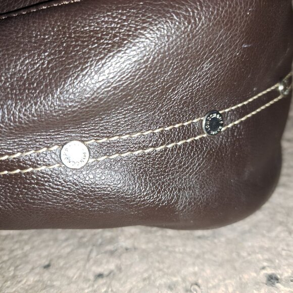 LONGCHAMP-Dark Brown Pebbled Leather Hobo/Baguette-Vintage-Logo Studs-Near Mint - Picture 6 of 13